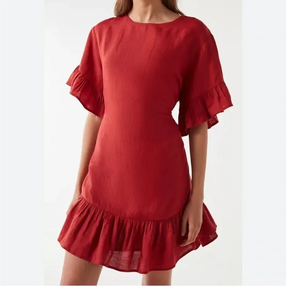 Urban Outfitters Ruffle Mini Dress | Red Dress | Size Medium - Picture 2 of 9